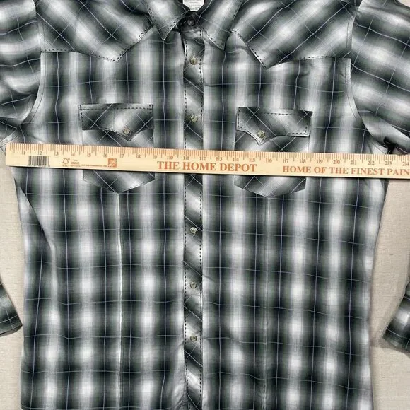 Wrangler Shirt Mens XL Pearl Snap Western Cowboy Rockabilly Plaid Green Rodeo - Picture 8 of 10
